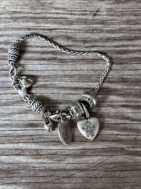 Brighton Style Charm Bracelet Faith Heart Beads Silver Tone European Chain
